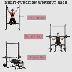 HOMCOM Adjustable Squat Rack, with Pull Up Bar, Barbell Bar for Home Gym