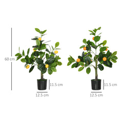 HOMCOM Set of 2 Artificial Plants, Lemon and Orange Tree with Pot, for Home Indoor Decor, 60cm