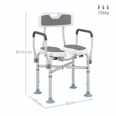 HOMCOM Shower Chair with Upgraded U-shaped Seat and Reinforced Crossbars, Height Adjustable Padded Bath Chair with Non-slip Feet for Elderly Seniors Disabled Handicap, Tool-Free Assembly, Grey