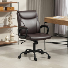 HOMCOM Executive Office Chair, Faux Leather Desk Chair with Height Adjustable, Swivel Wheels and Tilt Function, Computer Chair for Home Office and Study Room, Brown