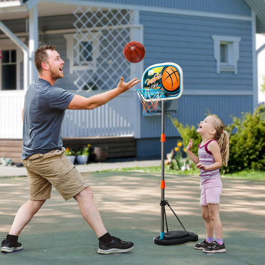 HOMCOM Kids Basketball Hoop and Stand Portable Basketball Stand Set w/ Ball Pump Netting Backboard Adjustable Height from 126 cm to 158 cm