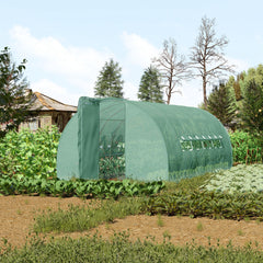 Outsunny Large Polytunnel Walk In Greenhouse, Plant Gardening Tunnel Green House with Metal Hinged Door, Galvanised Steel Frame & Mesh Windows, Green (3 x 6 m)