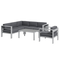 Outsunny Five-Piece Aluminium Garden Sofa Set, with Glass-Top Table - Grey