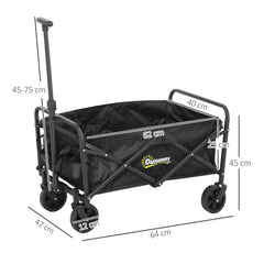 Outsunny 62L Festival Trolley on Wheels, Garden Folding Trolley Cart, 120kg Heavy Duty Collapsible Folding Wagon with Adjustable Handle and Carrying Bag for Beach, Camping, Festival, Black