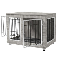 PawHut Indoor Dog Kennel w/ Soft Cushion, Double Door for Large Dogs, 106 x 74 x 81.5cm, Grey