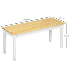 HOMCOM 102 cm Wood Dining Bench for 2 People, Wooden Bench for Kitchen, Dining Room, Entryway, White