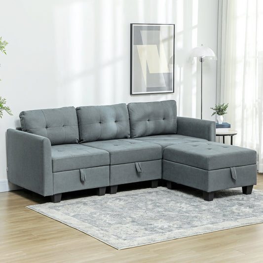 HOMCOM 'L' Shape Modular Sofa, with Storage - Dark Grey