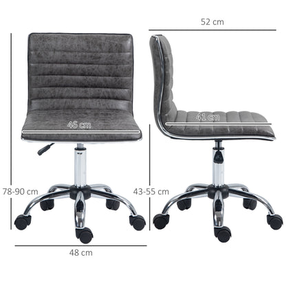 HOMCOM Armless Task Desk Chair, Swivel Office Chair with Microfibre Cloth, Adjustable Seat Height, Chrome Base, Wheels for Home, Grey