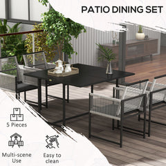 Outsunny Five-Piece Metal Dining Set, with Folding Back Chairs, Light Grey