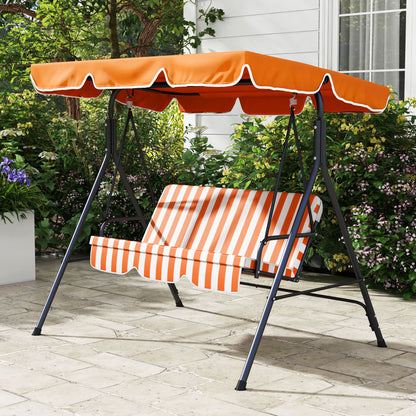 Outsunny Three-Seater Garden Swing Chair, with Adjustable Canopy - Orange Stripe