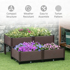 Outsunny 50cm x 50cm x 46.5cm Set of 4 41L Garden Raised Bed Kit, PP DIY Elevated Planter Box, Flower Vegetables Planting Container with Self-Watering Design and Drainage Holes