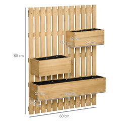 Outsunny Wall-mounted Wooden Garden Planters with Trellis, Drainage Holes and 3 Planter Boxes for Patio, Natural