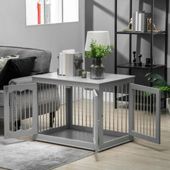 PawHut Dog Crate End Table Furniture Style Dog Cage w/ Three Doors, Locks and Latches - Grey