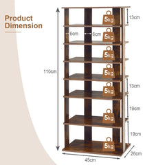 Extra Wide Wooden Vertical Shoe Rack with 7 Shelves-Brown