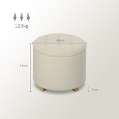 HOMCOM 31.8L Teddy Fleece Storage Ottoman - Cream White