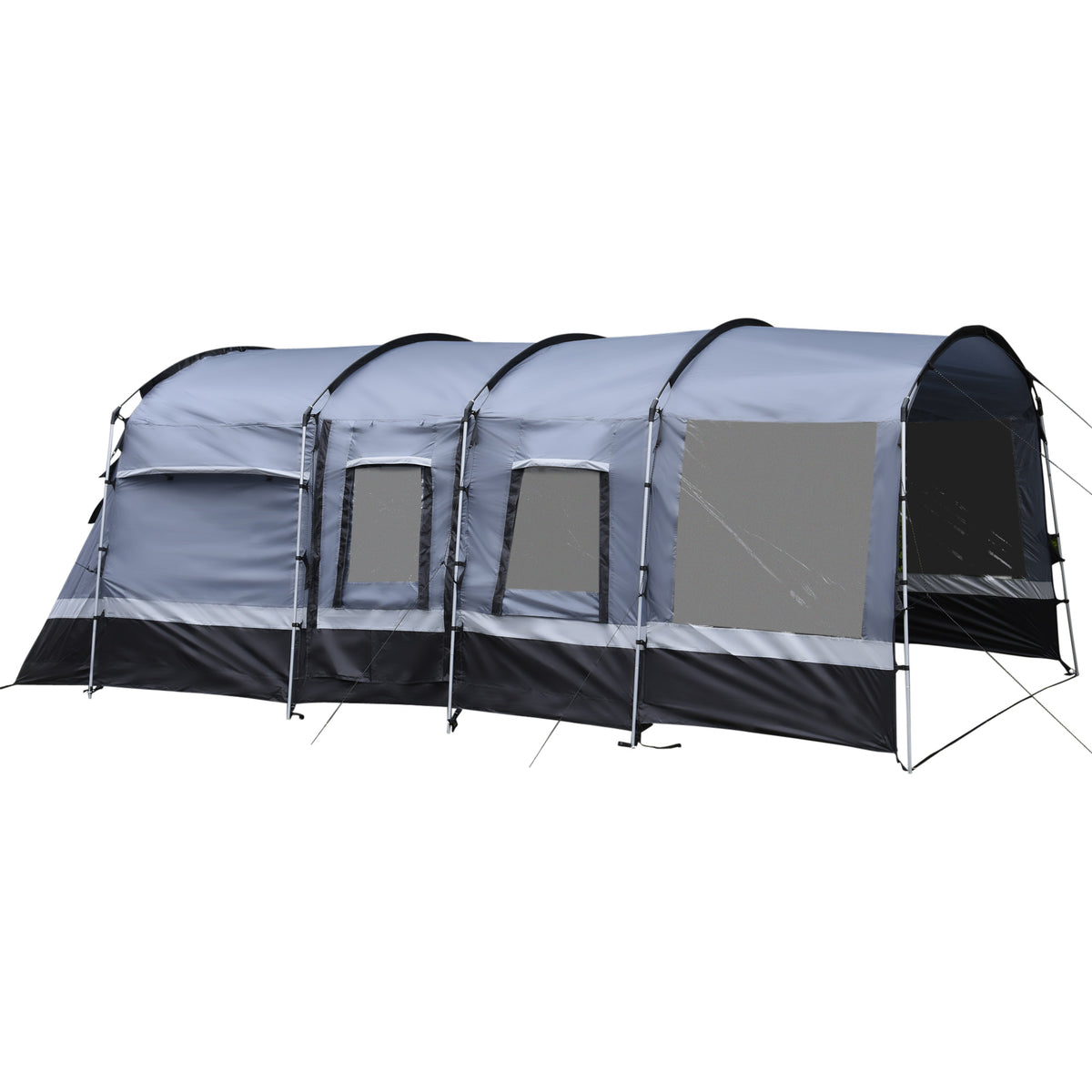 Outsunny 8-Person Camping Tent, Waterproof Family Tent, Tunnel Design, 4 Large Windows, Sleeping Cabins 3000mm Water Column Grey