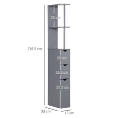 HOMCOM Tall Bathroom Cabinet, Freestanding Bathroom Storage Cabinet with 2-Tier Shelf and Drawers, Narrow Cupboard Storage Unit, Grey