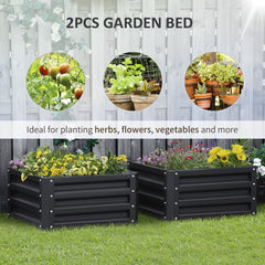 Outsunny Set of Two 60 x 60cm Steel Planter Boxes - Grey