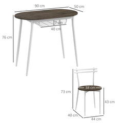 HOMCOM 3-Piece Dining Table and Chairs Set, Oval Kitchen Table with 2 Chairs, with Wire Storage Shelf and Steel Frame, Natural