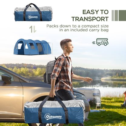 Outsunny 5-6 Man Camping Tent with 2 Room, Floor and Carry Bag - Blue
