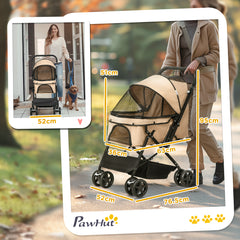 عربة أطفال PawHut Pet Stroller قابلة للطي للسفر للكلاب والقطط مع سلة فرامل بمقبض قابل للعكس