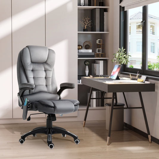 Vinsetto Massage Recliner Chair Heated Office Chair with Six Massage Points Velvet-Feel Fabric 360√Ç¬∞ Swivel Wheels Grey