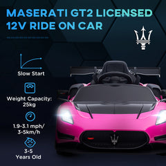 AIYAPLAY Maserati GT2 Licensed 12V Kids Electric Ride on Car with 4 Suspension Wheels, Remote Control, Music, Horn, Lights, Pink