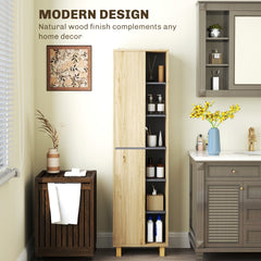 HOMCOM Multi-Storage Slim Bathroom Cabinet - Wood-Effect