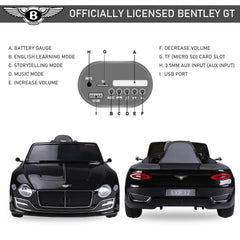 سيارة كهربائية مرخصة من HOMCOM Bentley GT 12 فولت للأطفال، سيارة كهربائية للأطفال مع جهاز تحكم عن بعد، سيارة ركوب مع أضواء LED، موسيقى، للأطفال من 3 إلى 5 سنوات، لون أسود