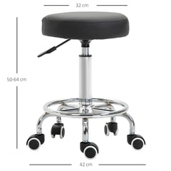 Vinsetto Round Rolling Stool, PU Leather Height Adjustable Stool Chair with Wheels and Swivel Seat for Salon, Massage, Spa, Home Kitchen, Black