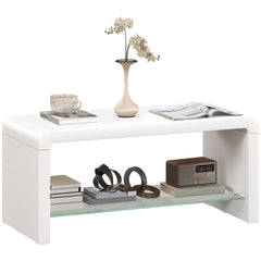 HOMCOM Curved Two-Tier Coffee Table - High Gloss White