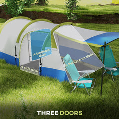 Outsunny Three Man Two-Room Tent, with Porch and Accessories - Green