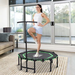 HOMCOM 48" Octagonal Mini Fitness Rebounder Trampoline Indoor Outdoor Foldable Mini Jumper with Adjustable Handle, Green