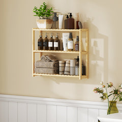 HOMCOM Three-Tier Bamboo Bathroom Rack - Natural Finish