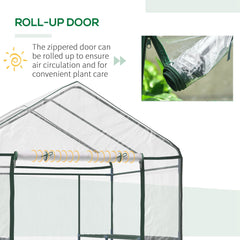 Outsunny Walk in Greenhouse with 3-Tier 8 Shelves, Green House with Hemmed Cover, Roll-up Zipped Door, Steel Frame, 143 x 143 x 195cm