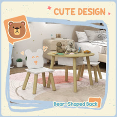 AIYAPLAY 3-Piece Kids Activity Table Set with Centre Mesh Bag, Bear-Shaped Backrest, for Arts and Crafts, Reading, Dining