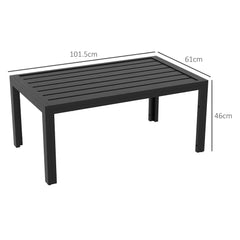 Outsunny Outdoor Side Table, Rectangular Patio Coffee Side Table with Steel Frame and Slat Tabletop for Garden, Balcony, Black