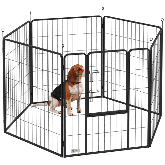 PawHut 6 Panels Dog Playpen, Portable Detachable Puppy Pen with Door, for Large Dogs, 100cm High, Black