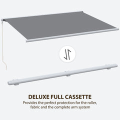 Outsunny 4x3m Full Cassette Electric/Manual Retractable Awning with LED Light and Remote Controller, Sun Canopies for Patio Door Window, Grey