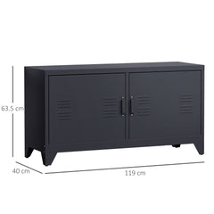 HOMCOM Steel TV Stand Cabinet, Industrial TV Unit for TVs up to 50", TV Table with 2 Doors, Adjustable Shelf and 4 Cable Holes for Living Room, Black