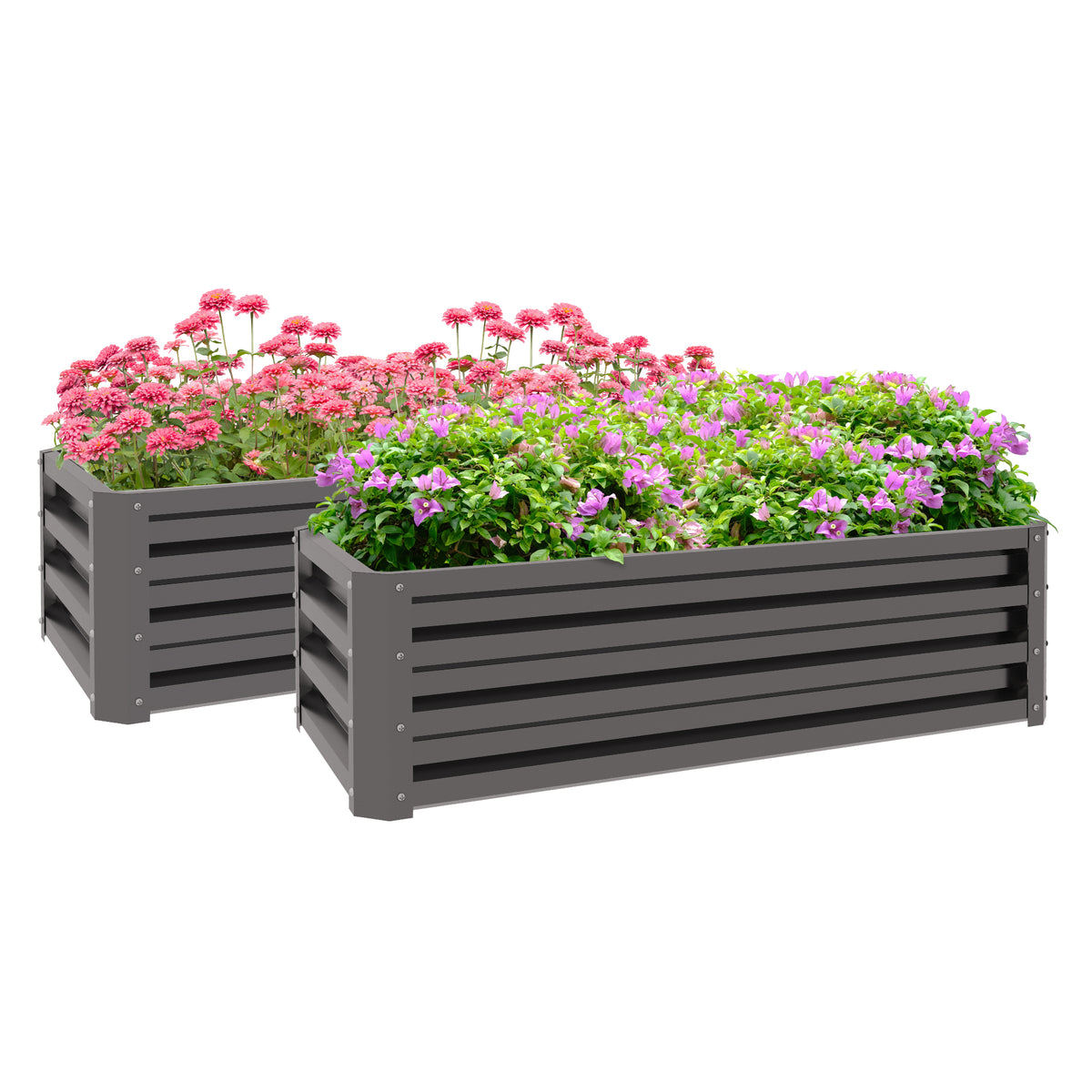 Outsunny Steel Raised Beds for Garden, Outdoor Planter Box, Set of 2, for Flowers, Herbs and Vegetables, Dark Grey