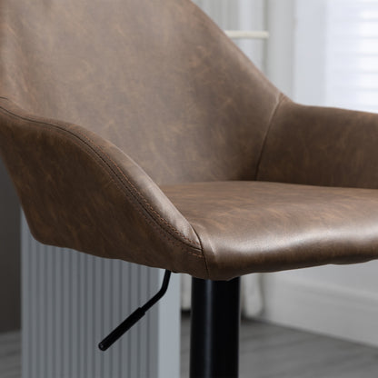 HOMCOM Bar Stools Set of 2, Height Adjustable Swivel Barstools, PU Leather Kitchen Stools with Backs, Armrests and Footrest for Home, Counter and Dining Room, Dark Brown