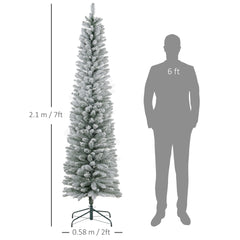 HOMCOM 7ft Artificial Snowy Pencil Christmas Tree - White