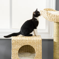 PawHut Cat Tree, with Scratching Posts, Bed, Cat House - Natural Finish