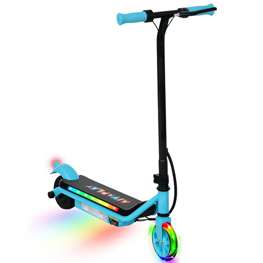 AIYAPLAY Electric Scooter for Kids Ages 6-14, with Dual Brakes, Flash Wheel and Colourful Light, Kids Electric Scooter E Scooter, Up to 12 KM/H & 10 KM, Blue