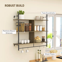 HOMCOM Three-Tier Floating Shelf - Grey Wood Effect