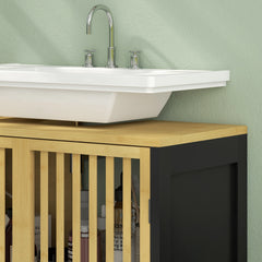 HOMCOM Bamboo-Blend Retro Cut-Out Under Sink Cabinet