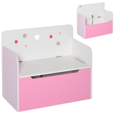 HOMCOM Kids Wooden Toy Box Children Storage Chest Bench Organiser Safety Hinge Bedroom Playroom Furniture Pink