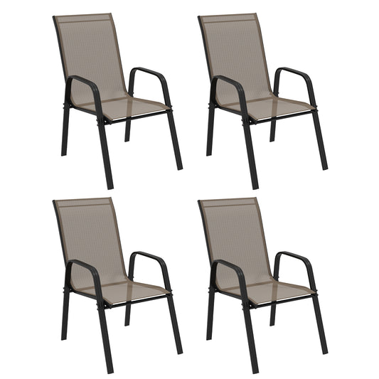 Outsunny Set of Four Stackable Mesh Seat Chairs - Grey