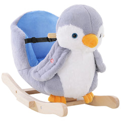 HOMCOM Children Kids Animal Rocking Horse Penguin Plush Musical Button 32 Songs Kid Rocker for 18+ Months